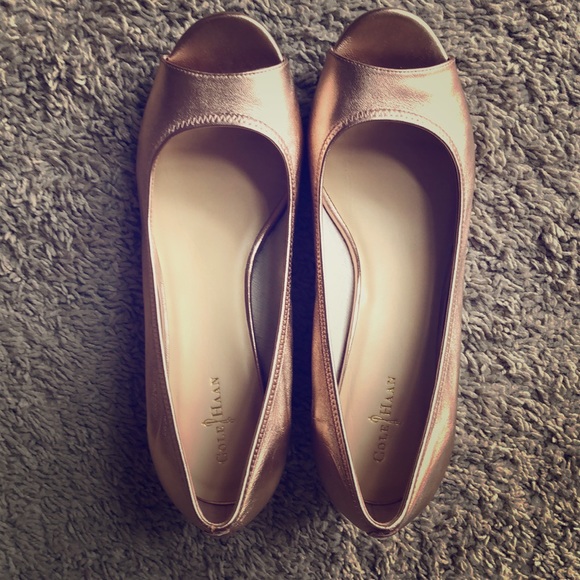 Cole Haan Shoes - Rose Gold Cole Haan Peep-toe Wedges